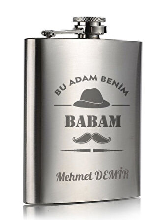 İsme Özel Kral Babam 9 Oz  Çelik Cep Matarası 266 Ml İçecek Cep Matarası Babaya Hediye