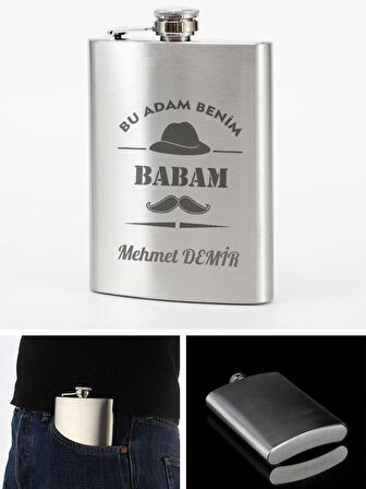 İsme Özel Kral Babam 9 Oz  Çelik Cep Matarası 266 Ml İçecek Cep Matarası Babaya Hediye