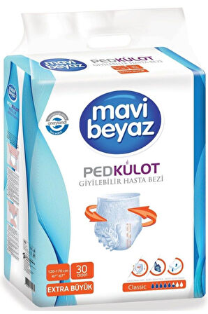Mavi Beyaz Ped Külot Hasta Bezi XL 30 Adet x 3 Adet