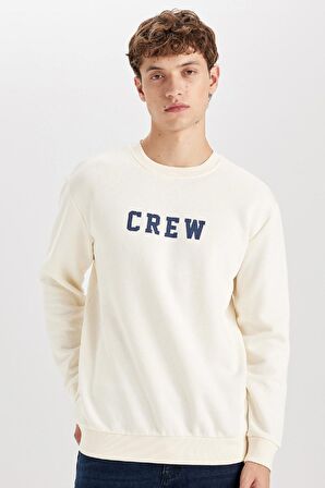 Relax Fit Bisiklet Yaka Baskılı Kalın Sweatshirt
