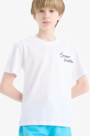 DeFacto Erkek Çocuk Bisiklet Yaka Baskılı Kısa Kollu Tişört E3740A825SMWT36