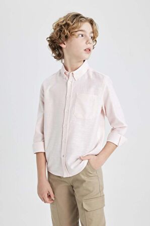 DeFacto Erkek Çocuk Polo Yaka Oxford Basic Düz Uzun Kollu Gömlek B5978A824SMPN681