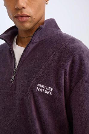 DeFacto Comfort Regular Fit Rahat Kalıp Dik Yaka Baskılı Polar Sweatshirt C7793AX24AUPR148
