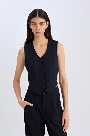 DeFacto V Yaka Çizgili Blazer Yelek C2027AX24AUNV91