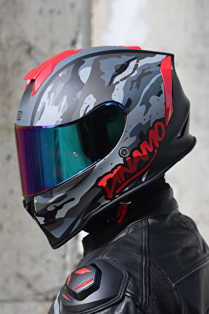 Dinamo Camo Siyah-Titanium-Kırmızı Kask