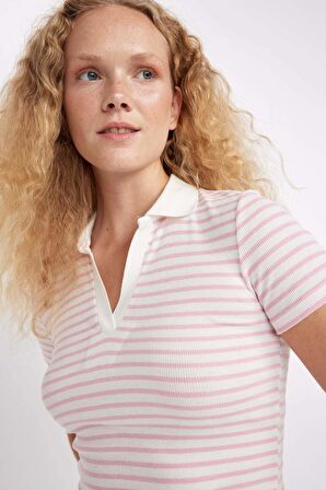 DeFacto Fitted Polo Yaka Fitilli Kaşkorse Kısa Kollu Tişört A0380AX24SMPN614