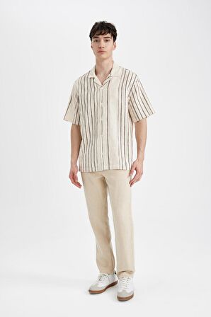 DeFacto Relax Fit Yazlık Polo Yaka Çizgili Kısa Kollu Gömlek C7203AX24SMER42