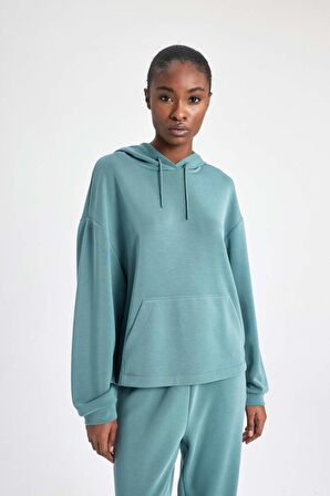 DeFactoFit Oversize Geniş Kalıp Premium Modal Kapüşonlu Kanguru Cepli Sporcu Sweatshirt B5206AX24SPGN1191