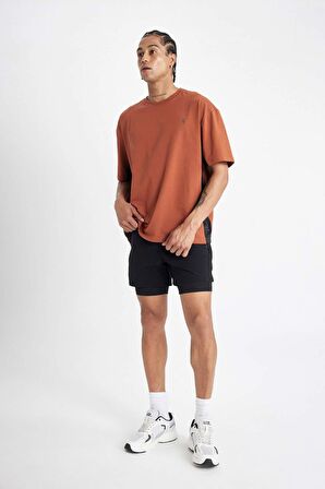 DeFactoFit Slim Fit Dar Kesim Sporcu Taytlı Dokuma Şort B4776AX24SPBK81