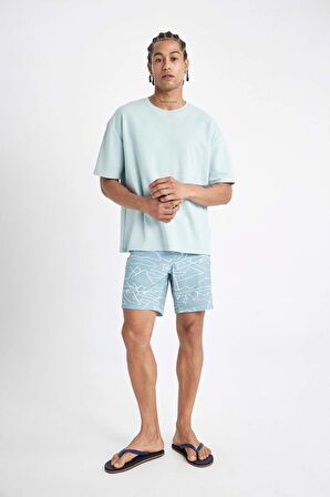 DeFactoFit Regular Fit Baskılı Esnek Dokulu Diz Boyu Sporcu Deniz Şortu B5992AX24HSBE107