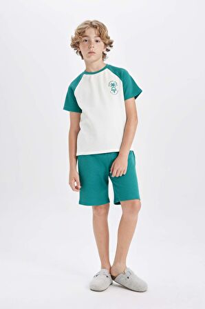 DeFacto Erkek Çocuk Waffle Pijama Takımı Baskılı Kısa Kollu Üst Şort C5501A824SMWT32