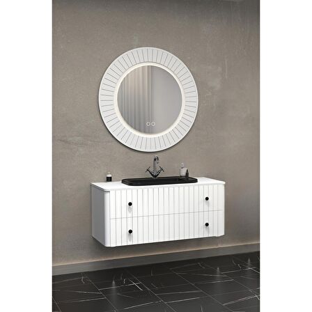 SOLARİS 120 CM SİYAH LAVABOLU BANYO DOLABI  BEYAZ AYAKSIZ - BOY DOLAP HARİÇ