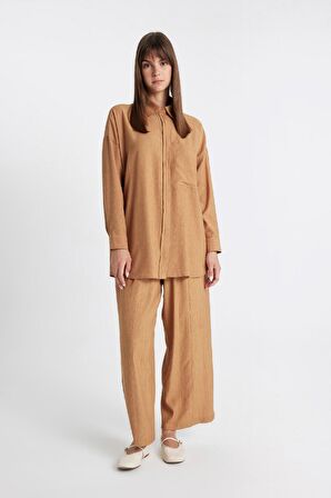 DeFacto Relax Fit Krinkıl Kumaş Uzun Kollu Tesettür Gömlek Tunik C6482AX24SMBN153