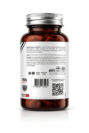 L-Carnitine 1500 mg 60 Kapsül | Yeşil Çay Ekstresi + B3 B6 B12 Vitaminli L-Karnitin Takviyesi