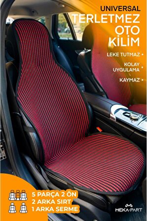 Meka Part Oto Koltuk Koruyucu Kılıf 5 Parça Universal Kırmızı Siyah 2+3 %100 Pamuk