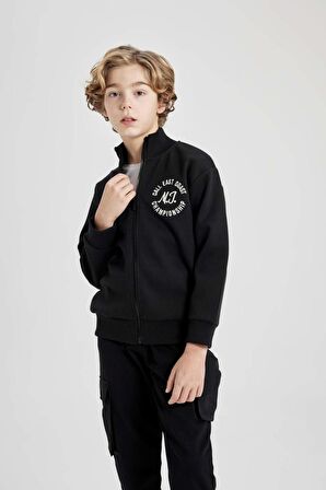 DeFacto Erkek Çocuk Baskılı Fermuarlı Basic Sweatshirt B6634A824SPBK81