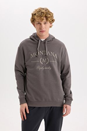 DeFacto Relax Fit Kapüşonlu Baskılı Kalın Sweatshirt D2681AX24AUAR89