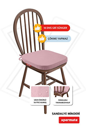 XPERMATE StandartFit Oval Sandalye Minderi Fermuarlı Yıkanabilir Kılıf Bağcıklı Su ve Yağ İtici 42x42x5 Pembe