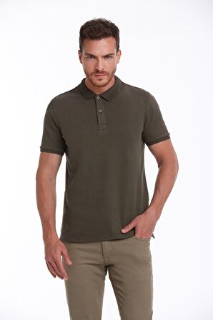 Haki Regular Fit Pamuklu Desenli Polo Yaka Tişört | S