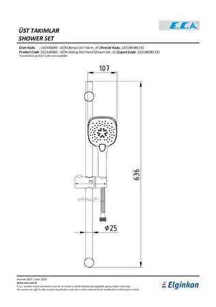 ECA İcon Banyo Hareketli Sürgülü Duş Seti Üst Takımı 102146080