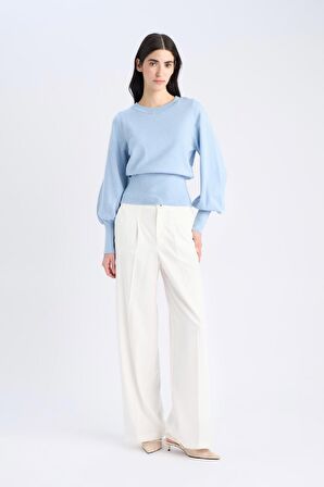 Regular Fit Bisiklet Yaka Basic Düz Triko Kazak

