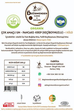 Organik Atalık Çok Amaçlı Un - Keçiboynuzlu Pancake/Krep - 1 Kilo