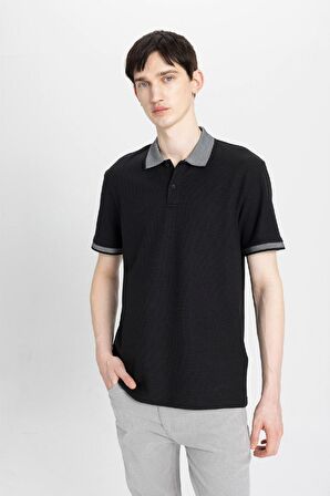 DeFacto New Regular Fit Waffle Kısa Kollu Basic Düz Polo Tişört B4508AX24SPBK81