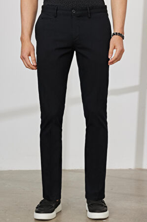 Erkek Siyah Slim Fit Dar Kesim Yan Cepli Pamuklu Esnek Armürlü Pantolon