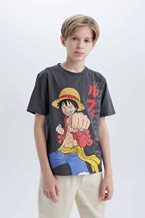 Erkek Çocuk One Piece Bisiklet Yaka Kısa Kollu Tişört