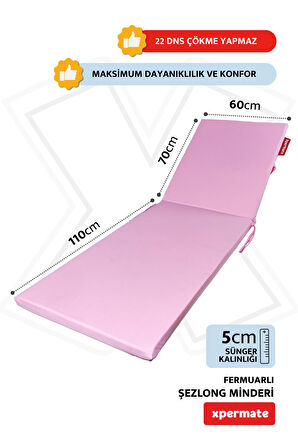 XPERMATE Fermuarlı Şezlong Minderi Su Geçirmez Kumaş Katlanır Şezlong Minderi Katlanabilir Plaj Minderi 60x180x5Pembe