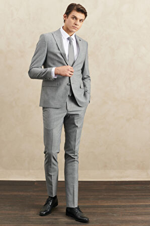 Erkek Gri Ekstra Slim Fit Dar Kesim Kırlangıç Yaka Desenli Takım Elbise