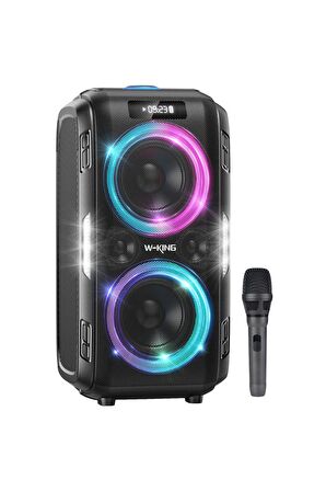 W-KING T9PRO Bluetooth Hoparlör 250W Partybox 24S Dinleme IPX5 ve Kablolu Mikrofon Siyah