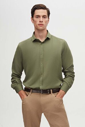 Erkek Gömlek Slim Fit Haki Renk 6EF02ORT00288