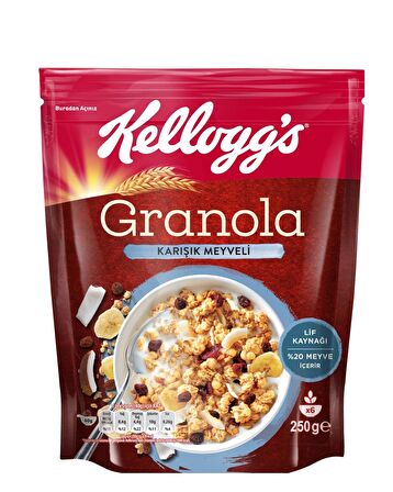 Kellogg's Karışık Meyveli Granola 250 Gr,%45 Yulaf içerir,Lif Kaynağı,%20 Kurutulmuş Meyve