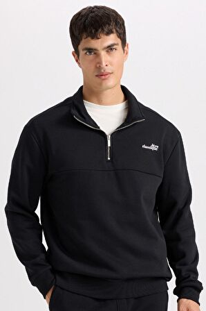 DeFacto Relax Fit Dik Yaka Fermuarlı Baskılı Kalın Sweatshirt D2164AX24AUBK81