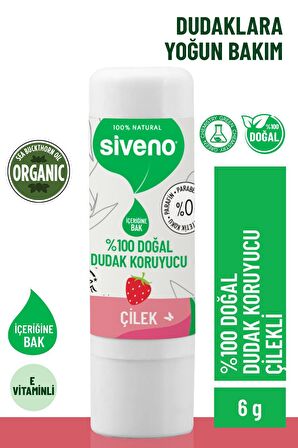 Siveno %100 Doğal Dudak Koruyucu Çilek Bitkisel Lip Balm Dudak Kremi Nemlendirici Parlatıcı Onarıcı 6 gr