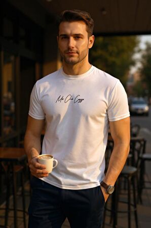 Erkek  Slim Fit Enjeksiyon Baskılı Pamuklu T-Shirt