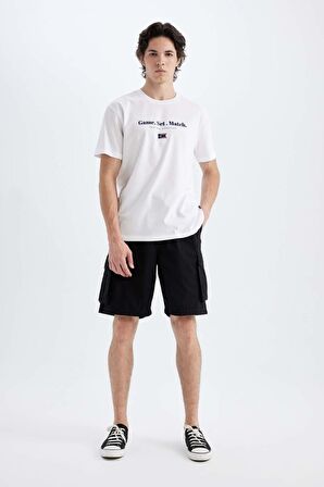 DeFacto Relax Fit Düz Paça Gabardin Bermuda Şort C5400AX24SMBK81