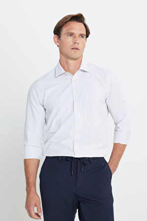 Pamuklu Oxford Slim Fit Dar Kesim Klasik Yaka Armürlü Gömlek