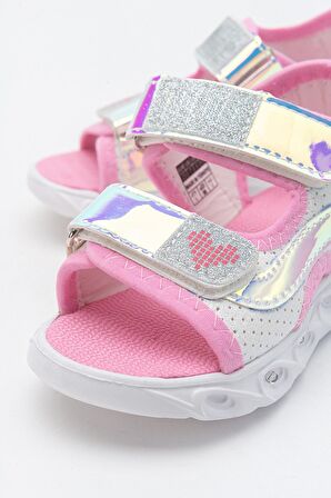 mnpc Kız Çocuk Beyaz-Pembe Işıklı Anatomik Hafif Spor Sandalet