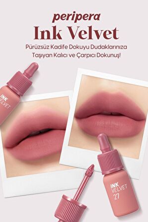 Yüksek Pigmentli, Kadife Görünümlü, Gün Boyu Kalıcı Tint Peripera Ink Velvet (27 Strawberry Nude)