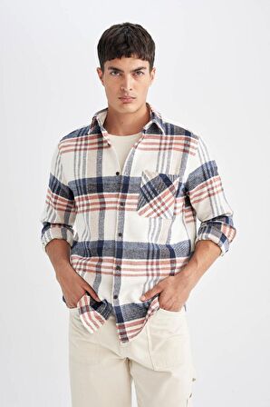 DeFacto Regular Fit Kareli Oduncu Flanel Uzun Kollu Gömlek D4180AX24WNER98