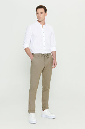 Slim Fit Dar Kesim Beli Bağlamalı Esnek Pantolon