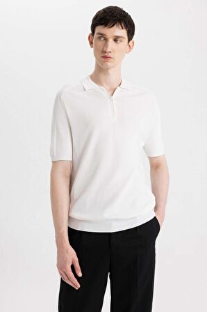 DeFacto Slim Fit Dar Kesim Kısa Kollu Basic Düz Fermuarlı Triko Polo Tişört C4917AX24SMER100