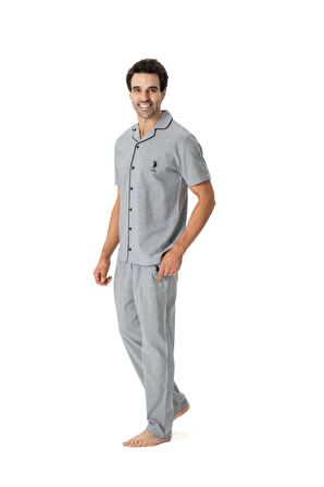 U.S. Polo Assn. Erkek Çizgili Boydan Patlı Pijama Takımı