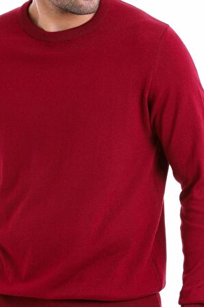 Bordo Bisiklet Yaka Pamuklu Triko Kazak | M