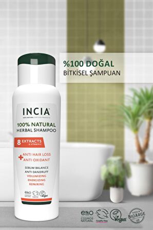 INCIA %100 Doğal Saç Dökülmesine Karşı Etkili Şampuan 8 Değerli Bitki Ekstresi Vegan 275 ml