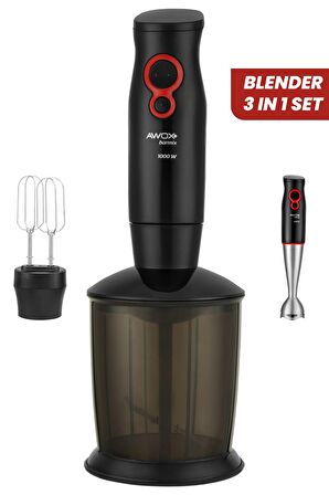 Awox Barmix Çelik uçlu  3 in 1000 W Mikser & Blender Seti (Doğrama, parçalama, çırpma)