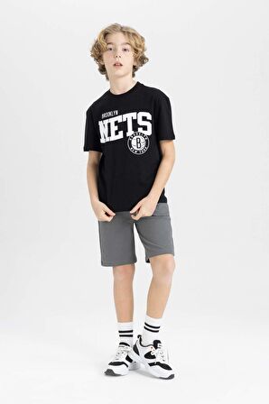 DeFacto Erkek Çocuk NBA Brooklyn Nets Oversize Geniş Kalıp Bisiklet Yaka Kısa Kollu Tişört C0393A824SMBK81