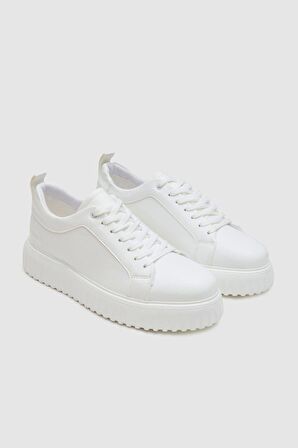 Twn Beyaz Kalın Beyaz Tabanlı Bağcıklı Sneaker Ayakkabi 3EC09ORT0381